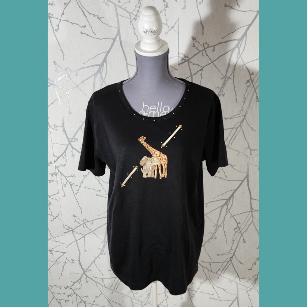 Isaac's Designs Giraffe & Elephant Embroidered Round Neck Tee